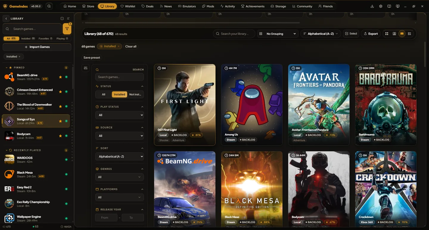Screenshot: GameIndex