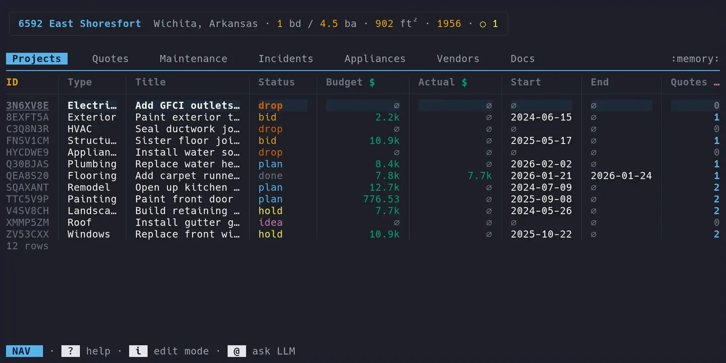 Screenshot: micasa