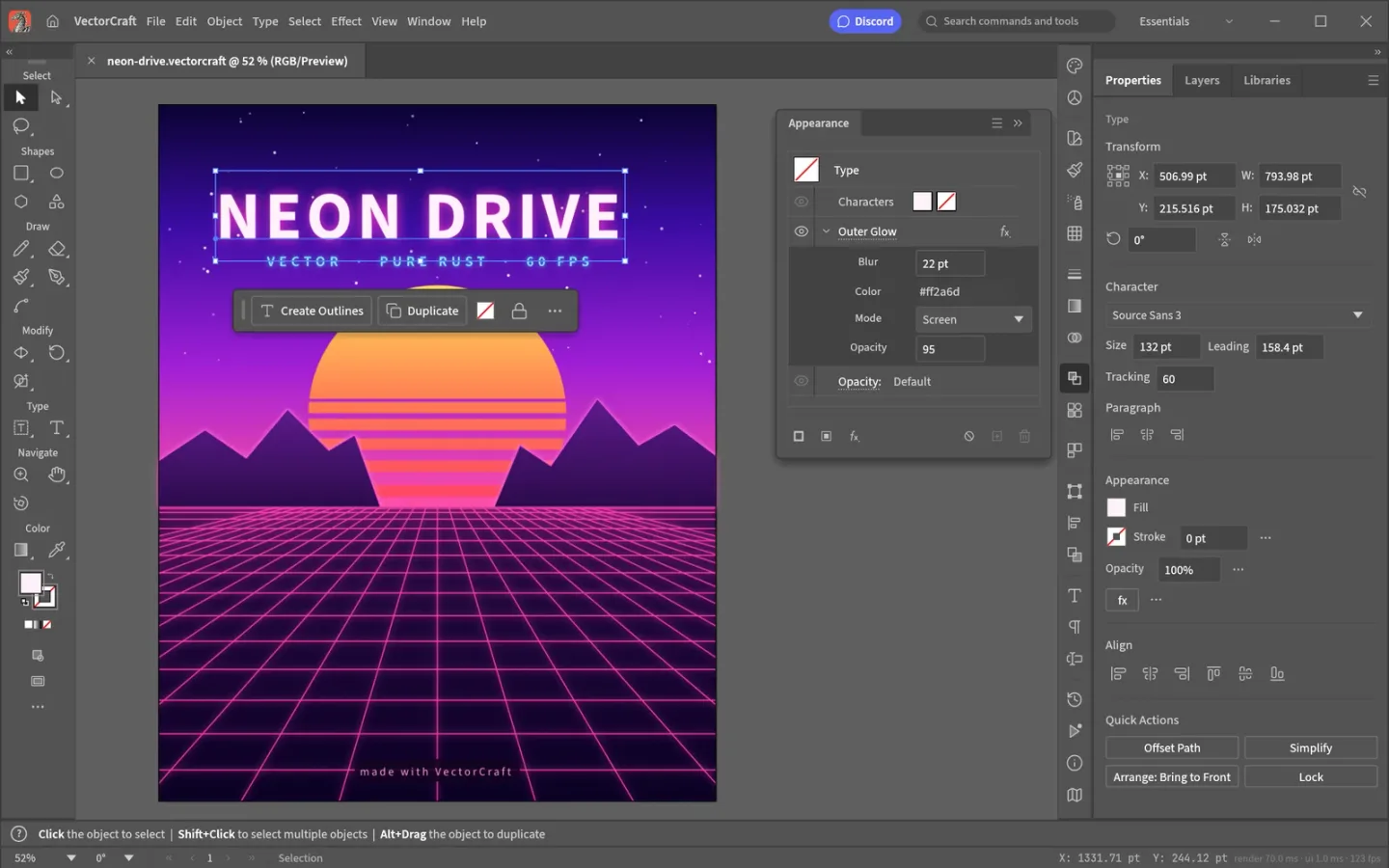 Screenshot: VectorCraft